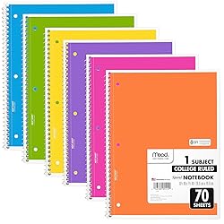 Mead Spiral Notebook, 6 Pack, 1 Subject, College