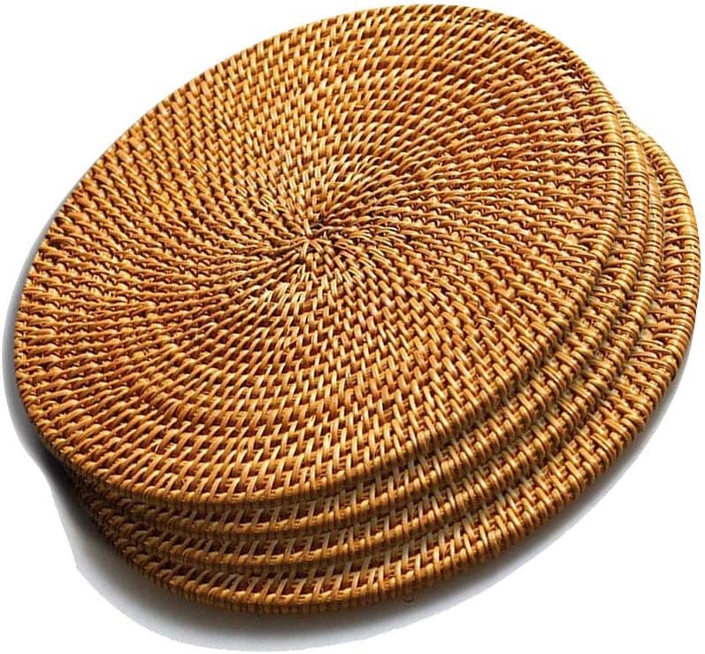 XelparucTS Rattan Trivets for Hot Dishes-Insulated Hot Pads,Durable Pot holder for Table,Coasters, Pots, Pans & Teapots,Natural Wooden Heat Resistant Mats for Kitchen,Set of 4,Round 7.08"