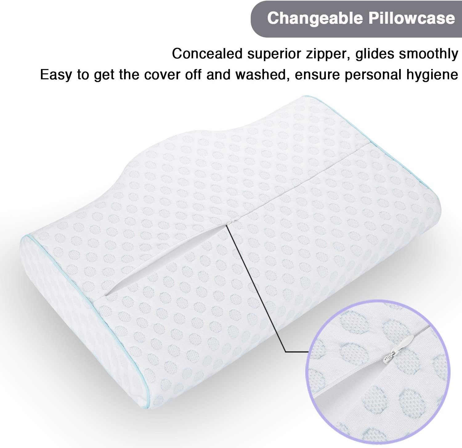 LEREKAM Cervical Pillow Memory Foam Pillow Orthopedic Sleeping Pillows Ergonomic Cervical Pillow for Neck and Shoulder Pain,Side, Back and Stomach Sleepers,Pillowcase,Massage Granule(Firm&Blue dot): Home & Kitchen