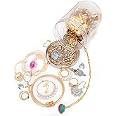 Raicegs 40+PCS Crystal Ocean Theme Mystery Jewelry Jar Surprise Jewelry Box for Women Jewelry Set Necklace Earrings Bracelet Charms Rings Hair Clips Unique Gift for Her Women