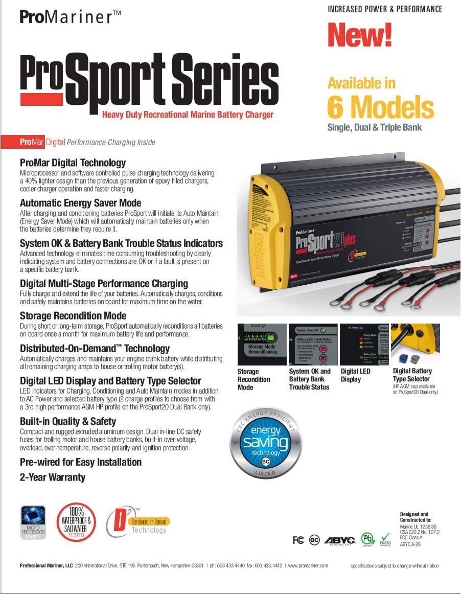 ProMariner ProSport 12 Gen 3 Heavy Duty Recreational Series On-Board Marine Battery Charger - 12 Amp - 2 Bank consumer electronics: Computers & Accessories