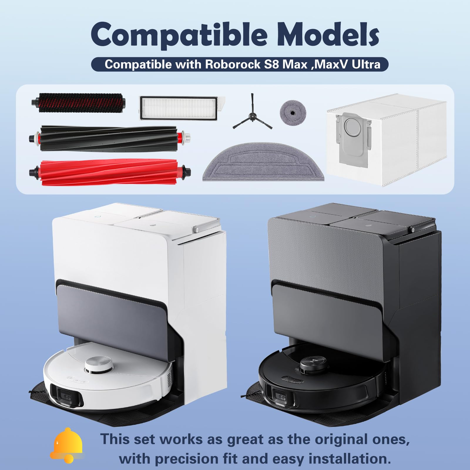 VIEWALL Zubehör für Roborock S8 MaxV Ultra Staubsauger,2 Hauptbürsten,2 HEPA-Filter,4 Mopps,4 Seite Mopps,6 Staubbeutel,4 Seitenbürsten,1 selbstreinigende Bürste,1 Bürste Ersatzteilset 2