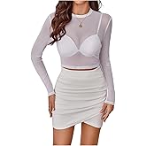 Verdusa Women's Basic Long Sleeve Crop Top See Through Sheer Mesh Tee Shirt