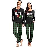 YZMI Couples Christmas Pajamas Xmas Pj Set for Men and Women 2 Piece Sleepwear With Pockets
