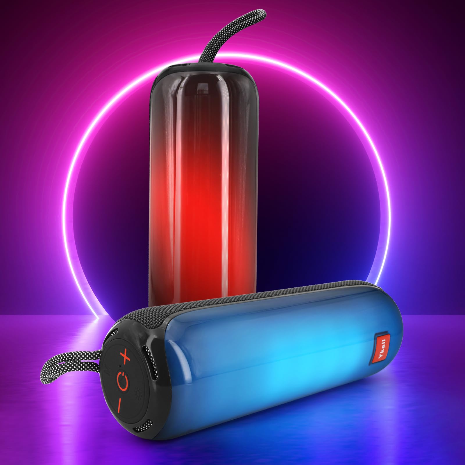 Ykall Bluetooth Speaker, Portable Bluetooth Speaker 20W with Light Show, Wireless Outdoor Speaker with Stereo Sound, IPX5 Waterproof, 12H Playtime Supports FM Mode, TF, USB for Home, Outdoor, Beach