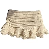 GORGLITTER Women's Y2K Ruffle Micro Skirt Low Rise Flowy Tiered Bubble Mini Skirts with Shorts Underneath