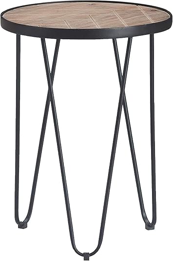 Amazon Com Click Decor Modern Farmhouse Round Metal Side Table Rustic Wood Accent End Table For Living Room Wood And Black Metal Furniture Decor