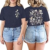 HDLTE Women's Plus Size Floral Graphic Tees Tops Casual Boho Wildflowers Short Sleeve Vintage Tshirt