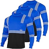 FONIRRA 3pcs Safety Reflective High Visibility T Shirts for Men with Long Sleeve Construction Work Shirts ANSI Class 3