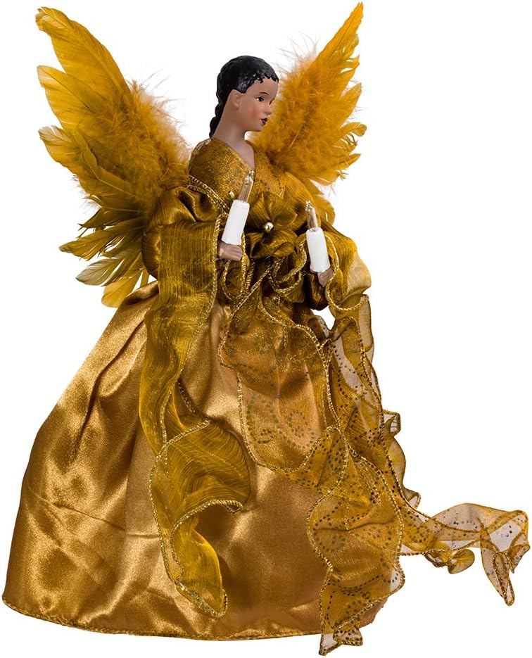 Tree Toppers - Kurt Adler UL 10-Light African American Angel Christmas Treetop Figurine, 13-Inch, Gold