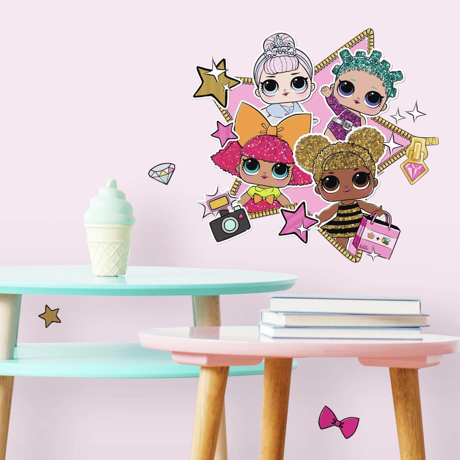 RoomMates - RMK3889GM LOL Surprise Peel and Stick Giant Wall Decals,Pink, Blue, Brown