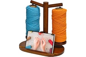Wooden Yarn Holder for Crochet and Knit Projects, Upgraded Magnetic Rotating Spinner with 2 Spindles and Anti-Slip Base, Idea