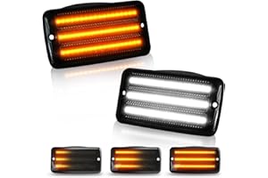 Bestview Jeep Wrangler TJ Led Sequential Front Turn Signal Lights White DRL for 1997-2006 Jeep Wrangler TJ,Led Side Markers Assembly Smoked Len,Pack of 2