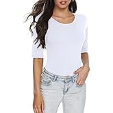LINDLOOK Women's Crewneck Half Sleeve T Shirt Casual Solid Slim Summer Cotton Tops