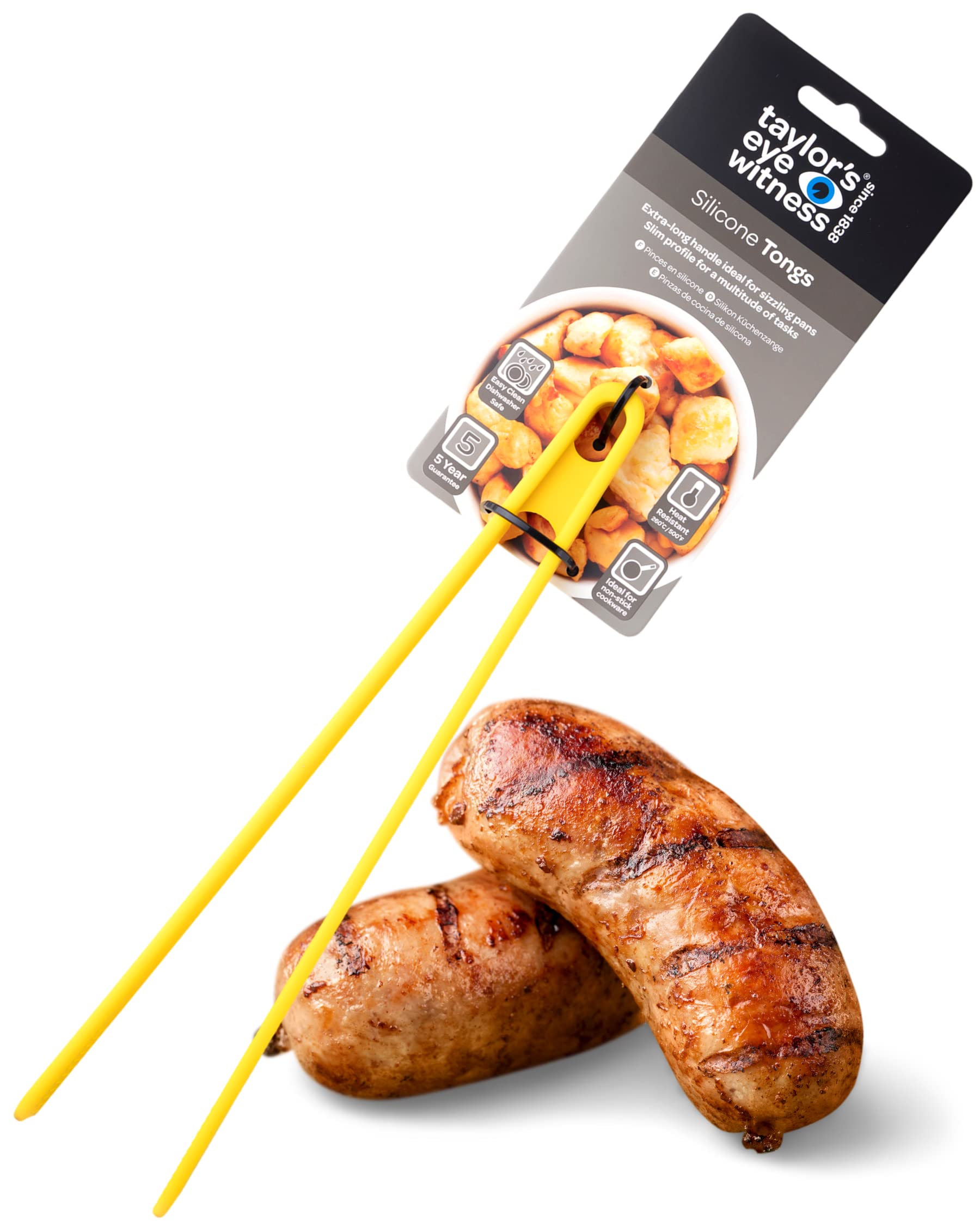 Taylors Eye Witness Large Yellow Silicone Gripping Tongs - Dishwasher Safe, Non-Scratch Grip Heads, Heat & Stain Resistant (260°C/500°F), 29cm (11.5 inches)