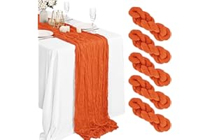 Lykoow 5 Packs Orange Cheesecloth Table Runner, 10Ft x 35" Orange Rustic Gauze Boho Wedding Table Runner Decoration, Wedding Table Decor Table Cloth for Wedding Party Bridal Shower Table
