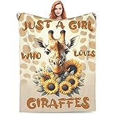 VODRM Cute Giraffe Blanket Gifts for Kids Adults Just a Girl Who Loves Giraffes Soft Warm Lightweight Cozy Wild Animal Sunflower Throw Blankets for Bed Living Room Sofa Couch Decor 50x60in
