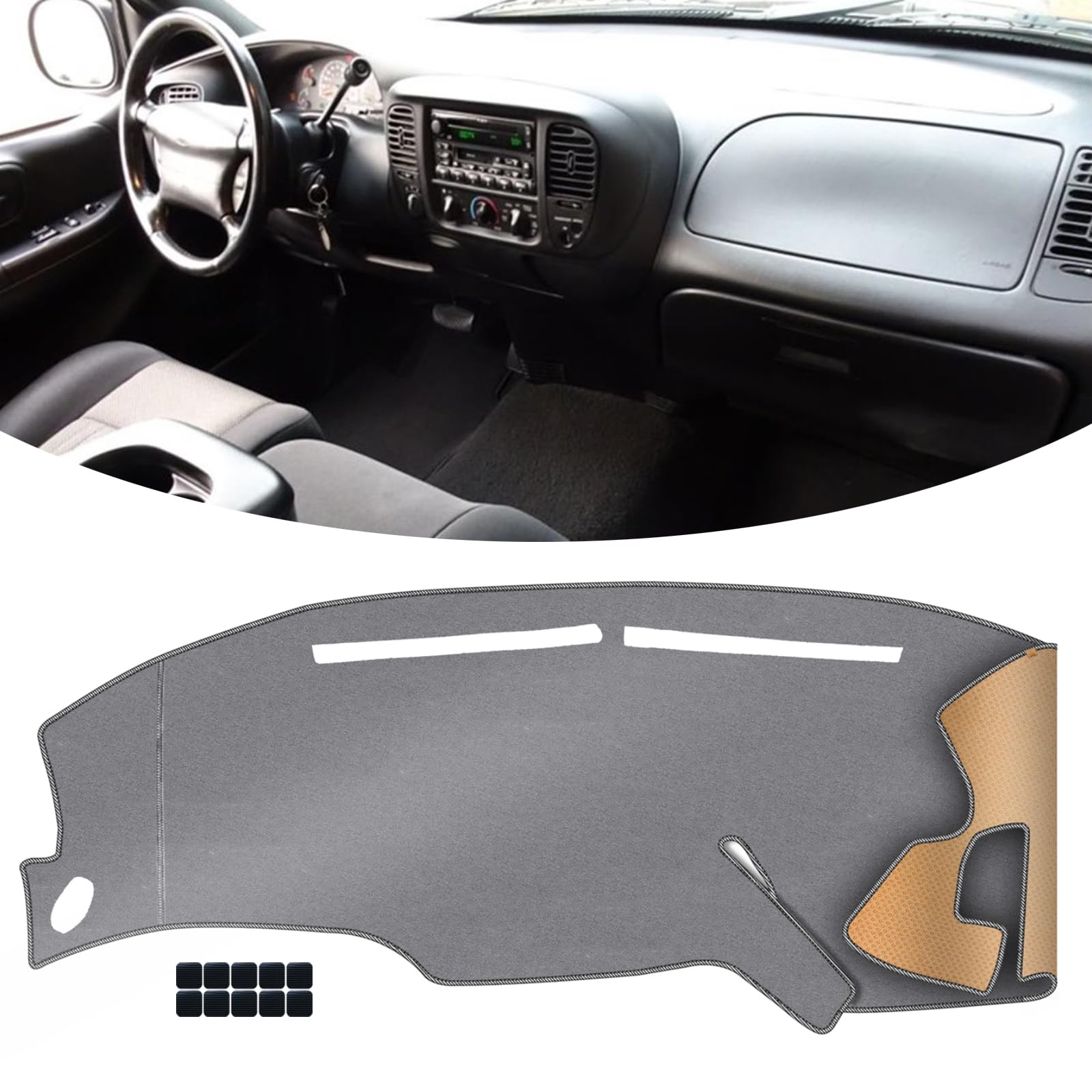 Photo 1 of KEYOOG Dashboard Cover Dash Mat Fit for 2003-1997 Fo-rd F-150,1999-1998 F-250,02-97 Expedition Car Dash Board Mat Anti-Glare Carpet,Non-Slip Pad Sunshield Protector (Grey)
