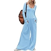 YUENIU Women's Wide Leg Jumpsuit One Piece Romper Long Sleeve Dressy Casual Effortless Pockets Chic Fall Spring Outfits 2025