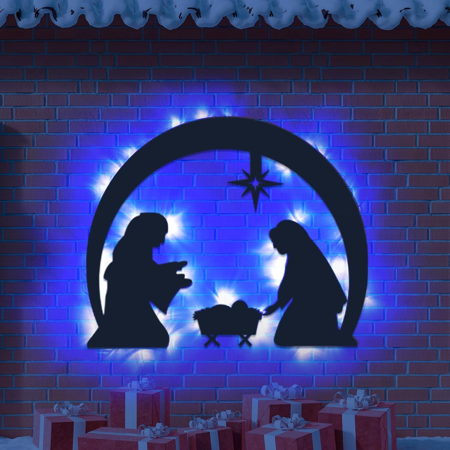 Yard Signs - Nativity Decorations Set for Christmas Outdoor - White Outdoor Nativity Scene with Lights, Light up Christmas Decorations for Christmas Garage Door Yard Porch Wall Decor