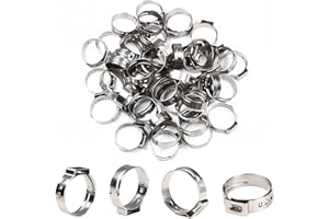MROMAX 50Pcs Single Ear Hose Clamps 17.8mm-21mm (5/8") 304 Stainless Steel Hose Crimp Clamps Ear Stepless Hose Clamp Pinch Clamps Perfect for Automotive, Home Appliance Line and Plumbing