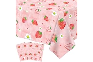 4 Pcs Strawberry Tablecloth Berry Sweet One Table Covers Sweet One Theme Party Table Cloth Strawberry Birthday Decorations Ba