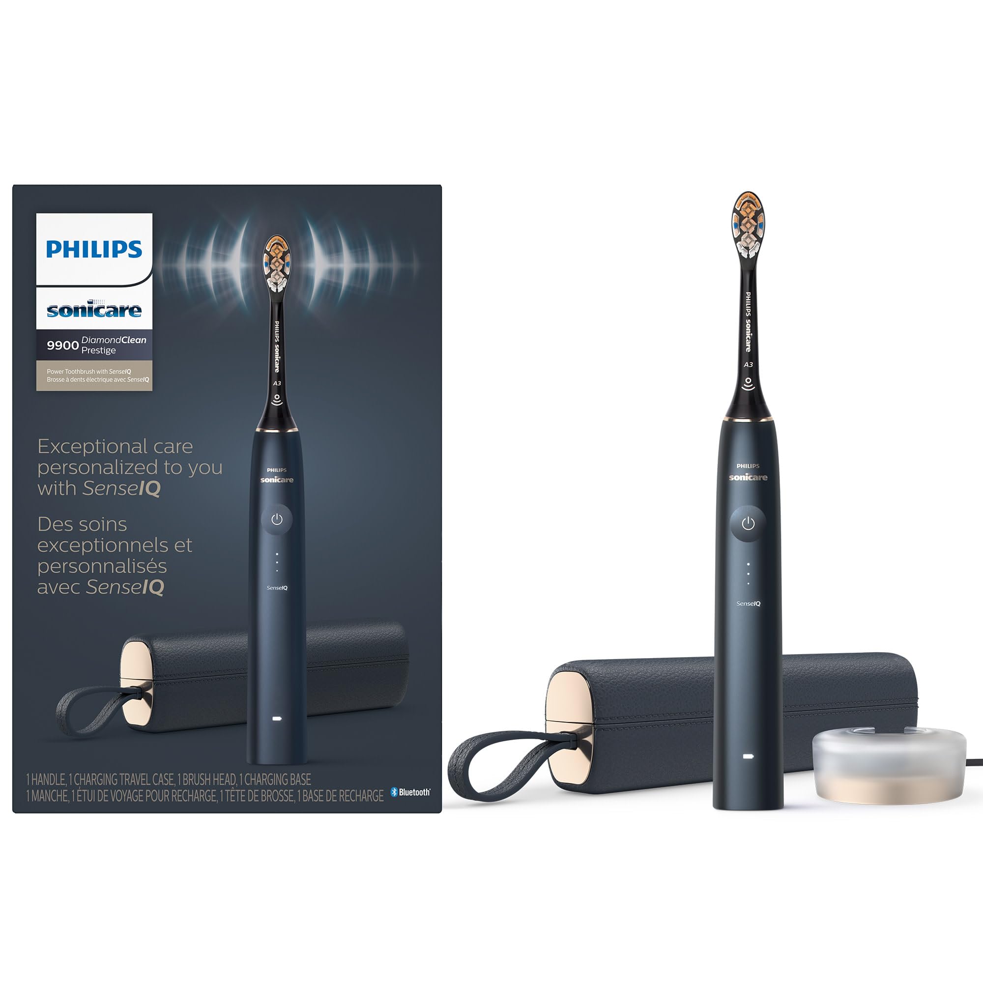 Photo 1 of Philips Sonicare DiamondClean 9900 Prestige Electric Toothbrush - with SenseIQ Technology and Advanced AI App, 5 Brushing Modes, 3 Intensity Levels, Charging Travel Case,Midnight Blue, Model HX9990/12