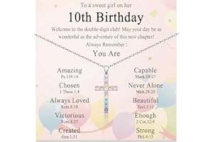 ACOGVN 3-11 Year Old Girls Birthday Gifts, Colorful Cross Necklace Jewelry Happy Birthday Present for Girls Daughter Granddaughter Sister Niece with Birthday Card