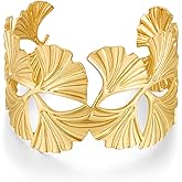HUAYUNFANG Gold Chunky Cuff Bracelet for Women Coral Ginkgo Leaf Statement Vintage Bracelets Trendy Gold Statement Jewelry