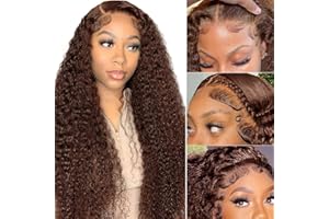 LZGYE 24 Inch Chocolate Brown Deep Wave Lace Front Wigs Human Hair #4 Colored Lace Frontal Wig for Women 13X4 HD Lace Dark Brown Curly Wig Human Hair Pre Plucked with Baby Hair 150% Density