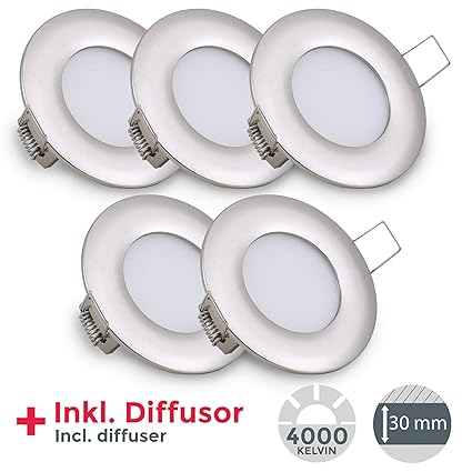 LED Einbauleuchte ultra flach Ø85mm silber inkl. 5 X 5W 460lm LED-Platinen 4000K IP23 LED Einbaustrahler
