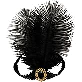 XKTEI 2 Pieces 1920s Flapper Headband,Sequins Feather Headpiece,Mardi Gras Carnival Party Headwear Accessory Women