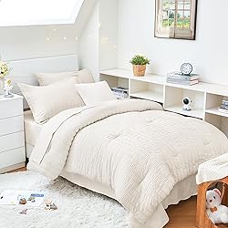 HYMOKEGE Ivory Twin XL Comforter Set Seersucker 5