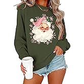 Christmas Sweatshirts for Women Retro Santa Claus Graphic Long Sleeve Shirt Xmas Pullover Tops