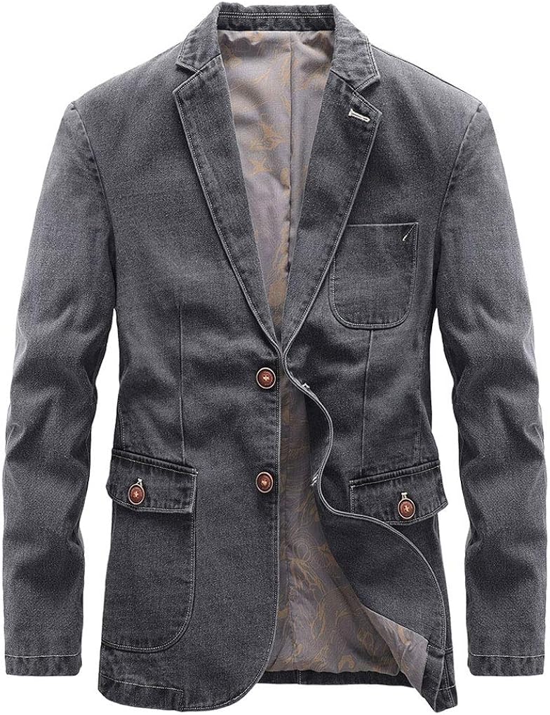 ebossy Men's Retro Wash Slim Two Button Denim Blazer Jacket Casual