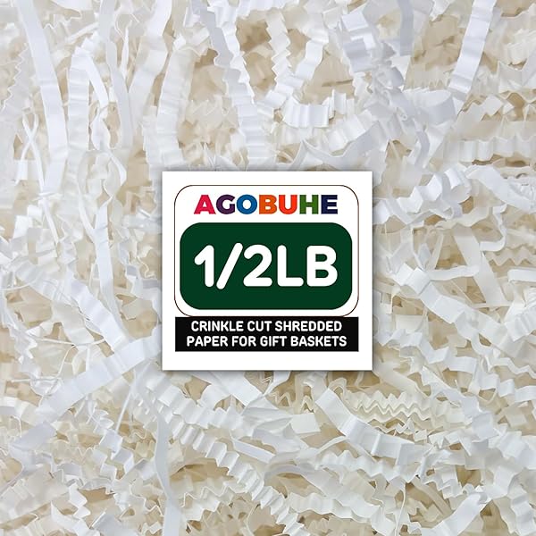 AGOBUHE Crinkle Paper Filler 1/2LB (8oz) White Shredded Paper for Gift Baskets & Box, Gift Filling and Basket Stuffers, Paper Shreds Stuffing for Easter Party Birthday Packaging Wrapping