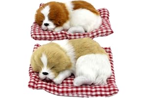 Coolayoung 2Pcs Sleeping Dogs on Pad Doll Toy, Cute Mini Puppy on Pad with Woof Sounds Decor Hand Toy Gift for Kids Boys Girls