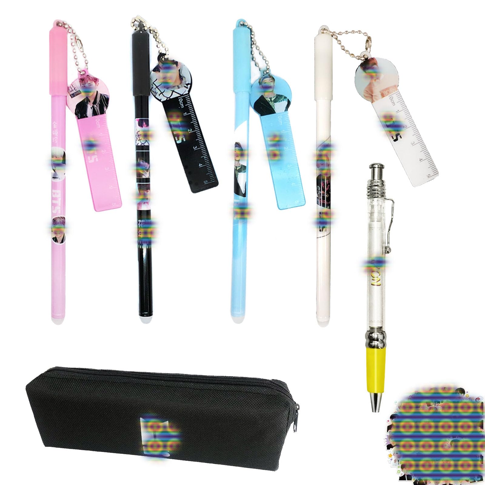 HJYZY 46 pcs Large Capacity BT$ Pencil Case Storage Pouch BT$ Stickers Bangt$ Boys Gel Pen Ruler for fan Gifts Black Ink