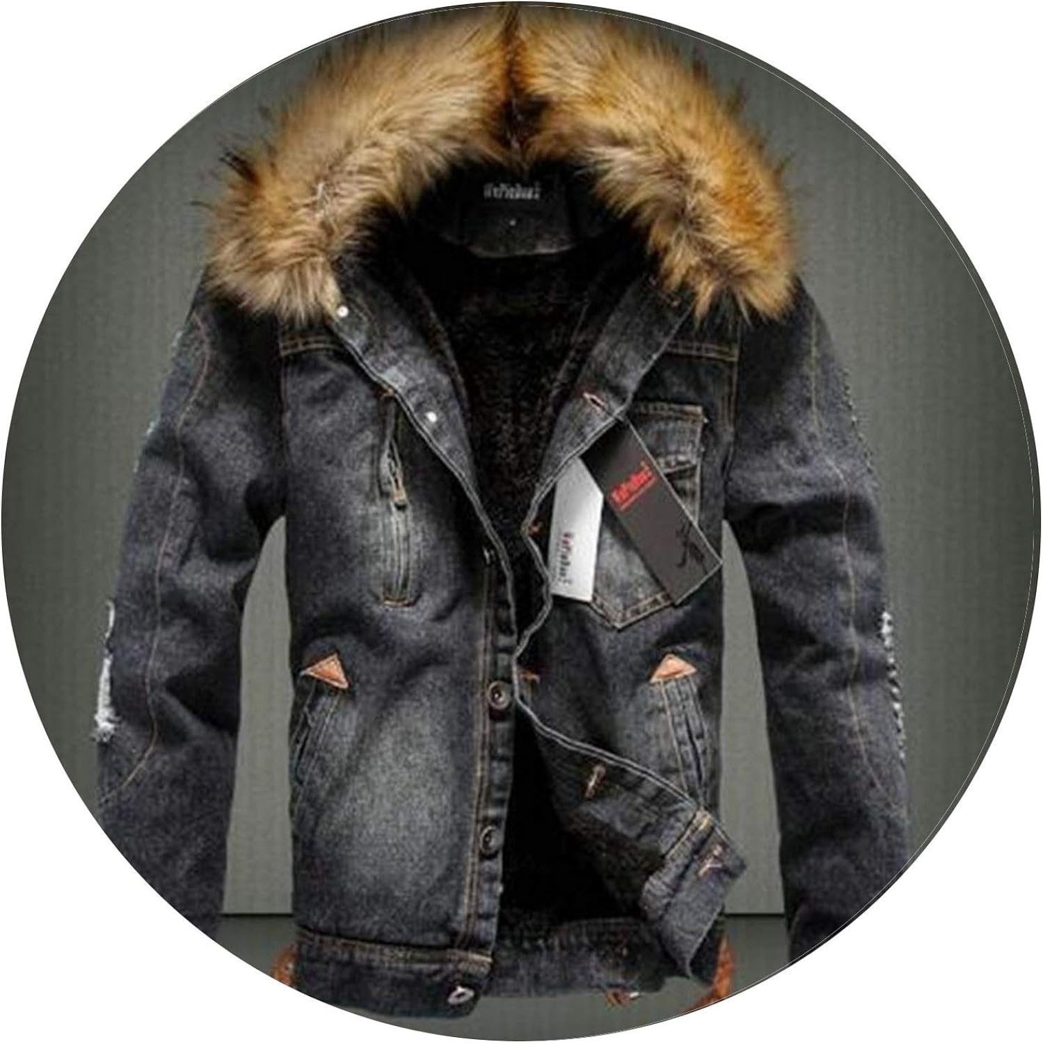 mens denim jacket with fur collar