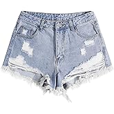 SOLY HUX Women's Ripped Jean Shorts Raw Hem Distressed Denim Shorts Streetwear
