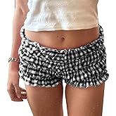 JINZIYINZI Womens Frilly Ruffle Micro Lolita Bloomers Shorts Y2k Low Rise Gingham Plaid Coquette Boxer Shorts Streetwear