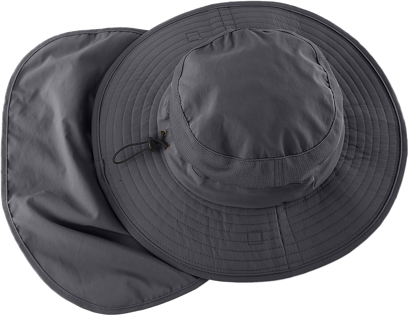 Home Prefer Outdoor UPF50+ Mesh Sun Hat Wide Brim Fishing Hat with Neck Flap (Dark Gray): Clothing