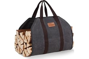 TwentyNext Firewood Log Carrier, Firewood Waxed Canvas Tote Bag with Handles, Heavy Duty Firewood Holder Fireplace Wood Stove Accessories for Camping,BBQ Indoor & Outdoor