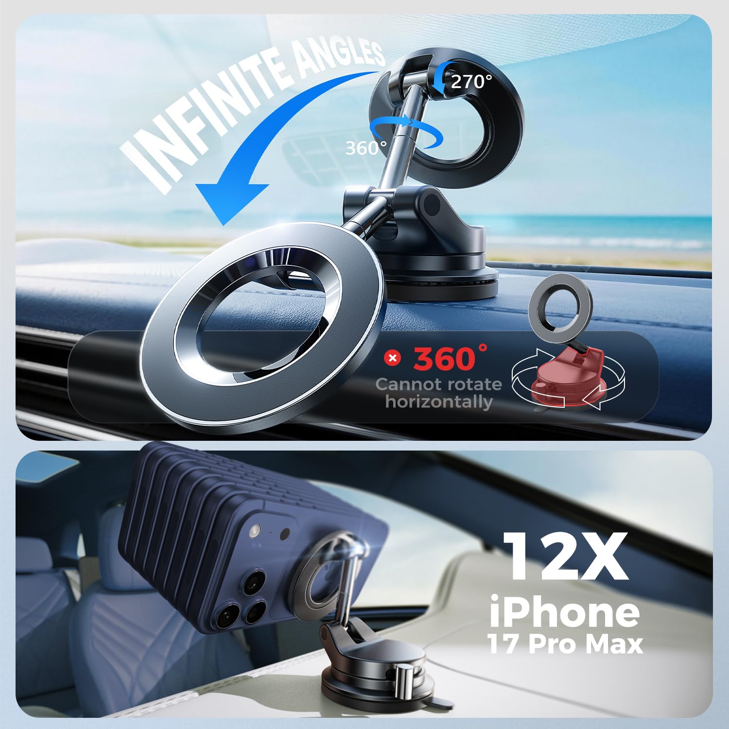 LISEN Vakuum Handyhalterung Auto Magnet - 2026 für Magsafe Autohalterung Saugnapf Handyhalterung Auto Magsafe, Magnetische Handy Halterung Auto Magnethalterung für iPhone 17 Pro Max Air 16 15 14 13 12 4