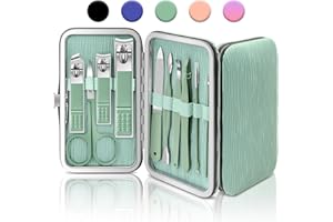 BLESWIN 10-Piece Nail Care Kit, Professional Manicure Set with Green Leather Case, Ideal for Women & Men