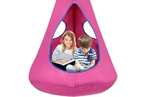 SUCHDECO Kids Nest Swing Chair, Hanging Hammock Chair Nest Hammock Swing Chair with Pocket for Outdoor and Indoor(32" D x 52" H),Detachable Play Tent Swing for Child Sensory Swing for Kids(Pink)