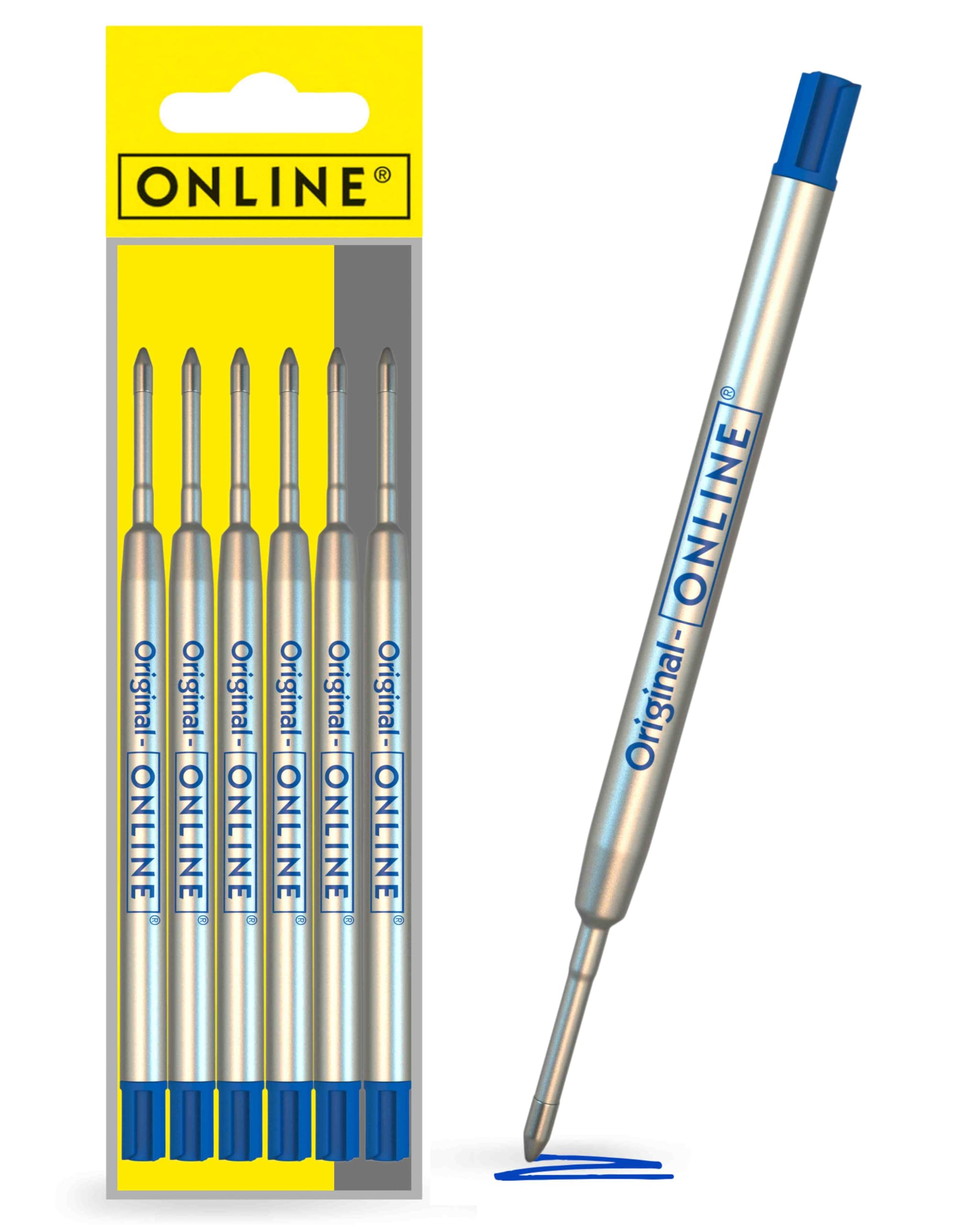 Online 6X Ballpoint Pen Refills Blue, Medium Point, International Standard Biro Refills G2 Format, Waterproof, Universal Refills for Ballpoint Pens, for School, Uni, Office