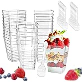 KETWOD 5-ounce transparent square dessert Cups (50 dessert Cups+50 Spoons)