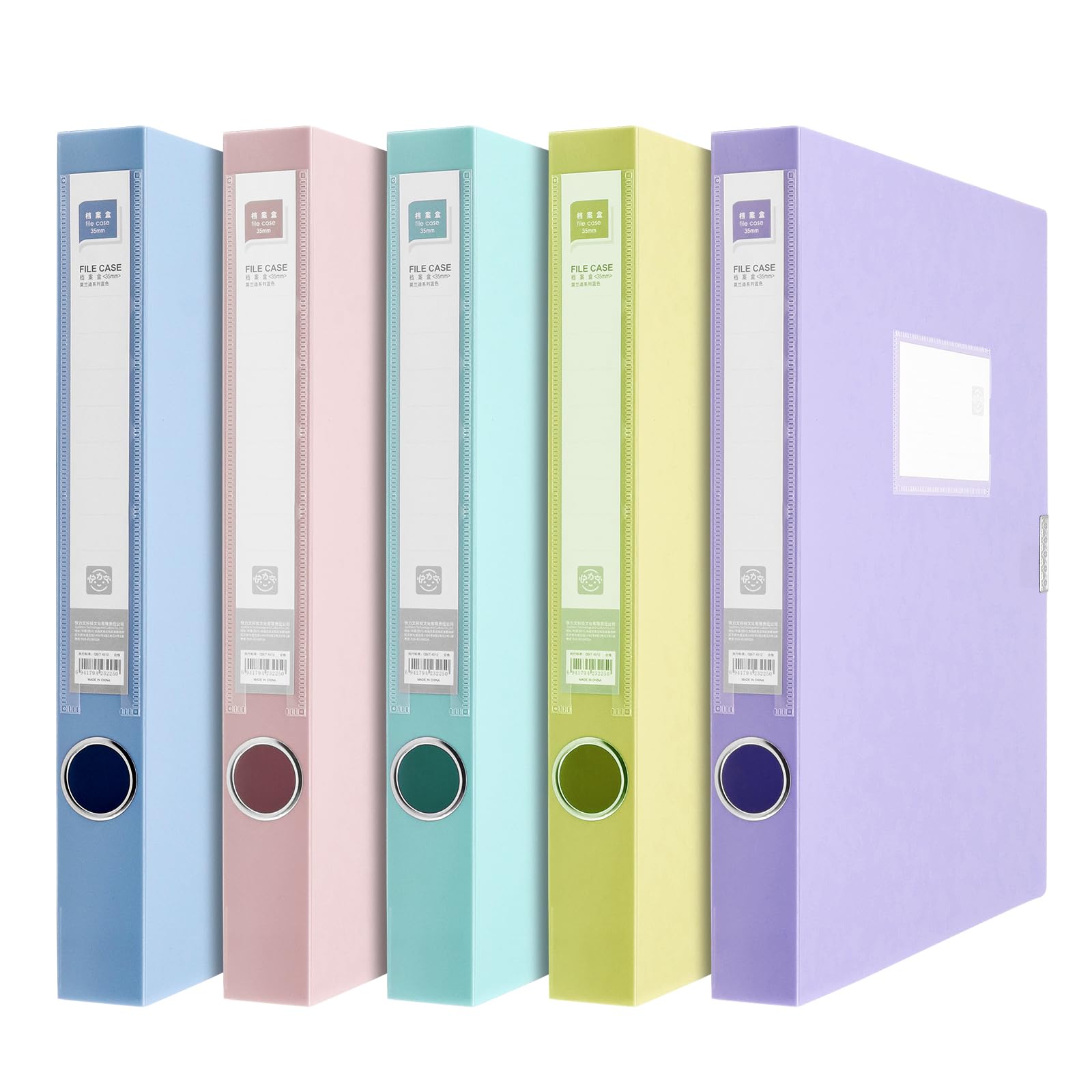 A4 Plastic Wallet,Assorted Colours,35 mm Spine, 320 Sheets Capacity, Pack of 5 Folders, Velcro Closure