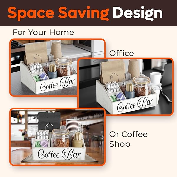 ESPRESS IMPRESS WOODEN WHITE LARGE COFFEE STATION ORGANIZER FOR COUNTERTOP | FARMHOUSE STYLE STORAGE KIT FOR A PERFECTLY ORGANIZED COFFEE BAR | ACCESSORIES ORGANIZER FOR CUPS, COFFEE PODS, SUGAR, ETC
